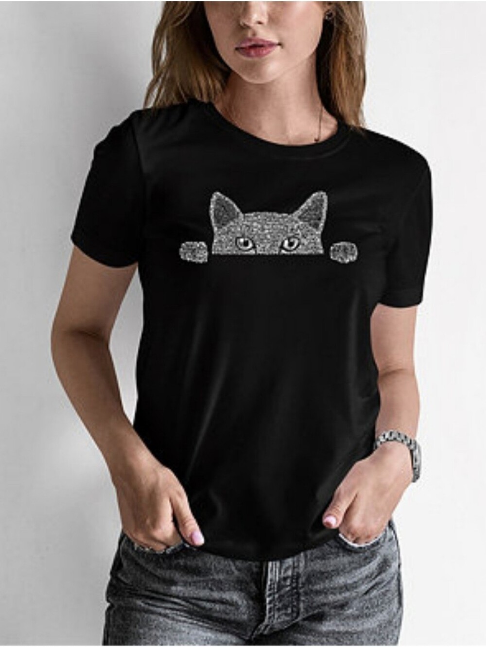 LA Pop Art Peeking Cat "Meow" Graphic T-Shirt, NWT - Picture 4 of 4